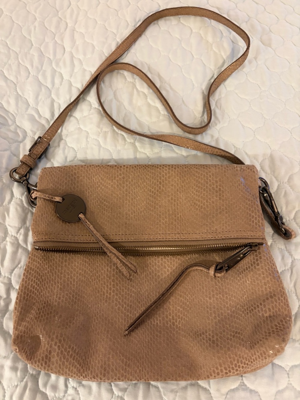 margot Tan Textured Leather Crossbody Bag